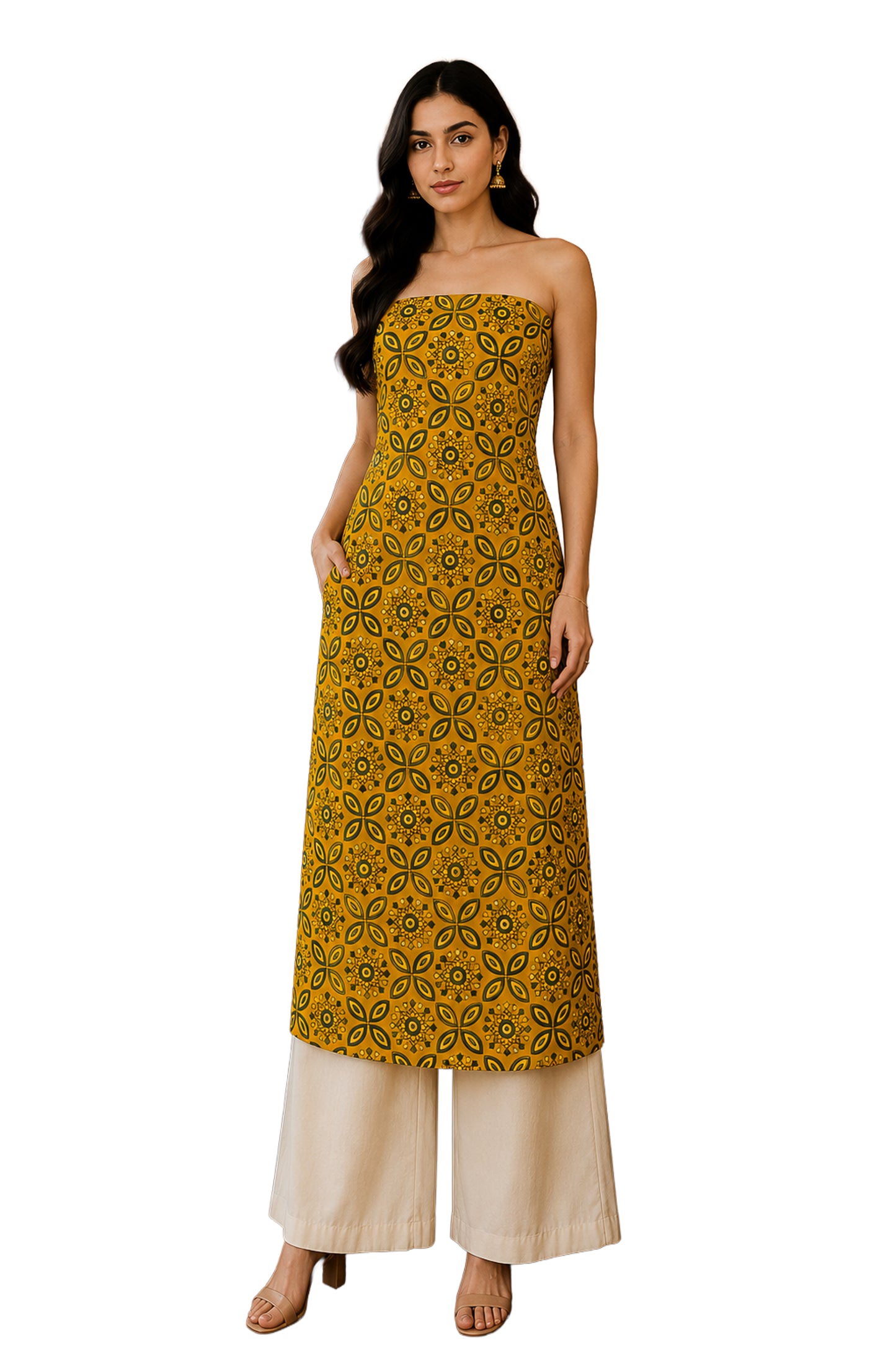 Ajrakh Modal Silk Natural Dye Hand Block Print Unstitched Kurta Fabric  Mtr Length  3 Mtr  Length  -  SKU : AI0640BE