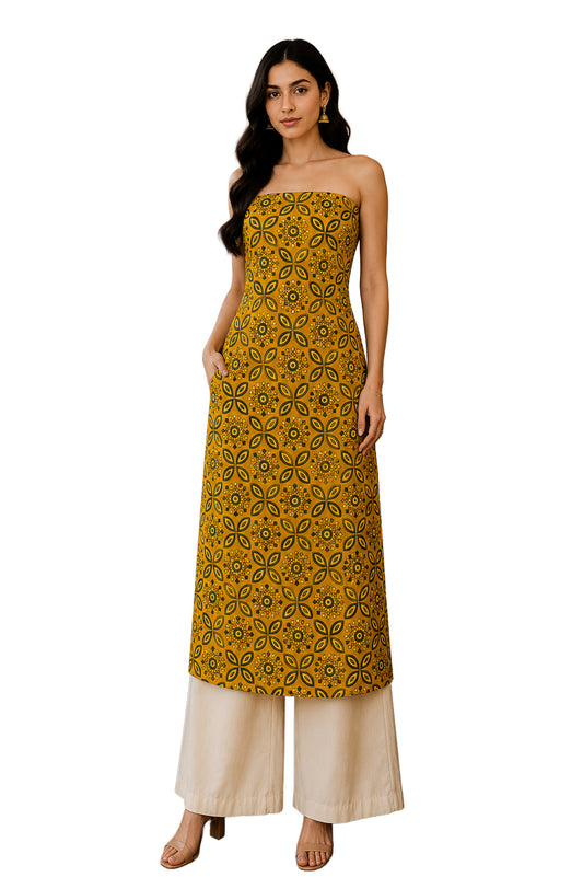 Ajrakh Modal Silk Natural Dye Hand Block Print Unstitched Kurta Fabric  Mtr Length  3 Mtr  Length  -  SKU : AI0640BE