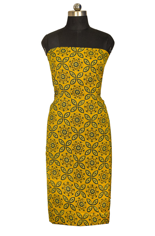 Ajrakh Modal Silk Natural Dye Hand Block Print Unstitched Kurta Fabric  Mtr Length  3 Mtr  Length  -  SKU : AI0640BE