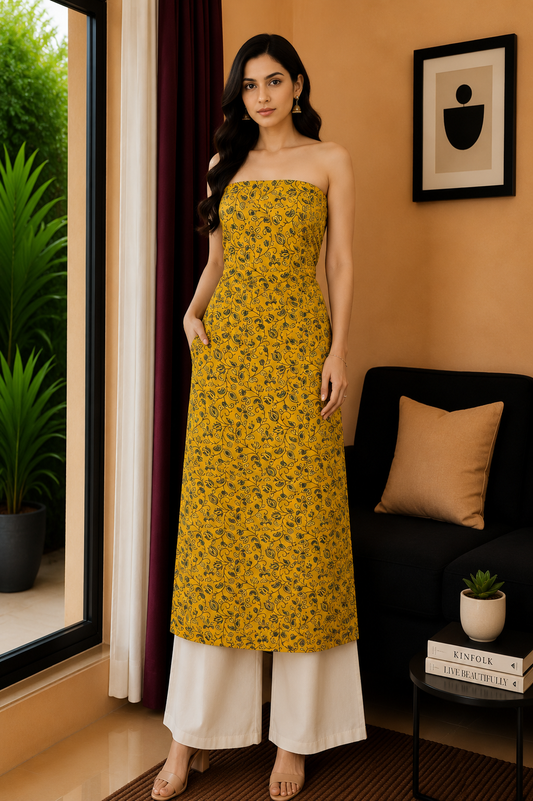 Ajrakh Modal Silk Natural Dye Hand Block Print Unstitched Kurta Fabric  2.50 Mtr Length   -  SKU : AI17101I