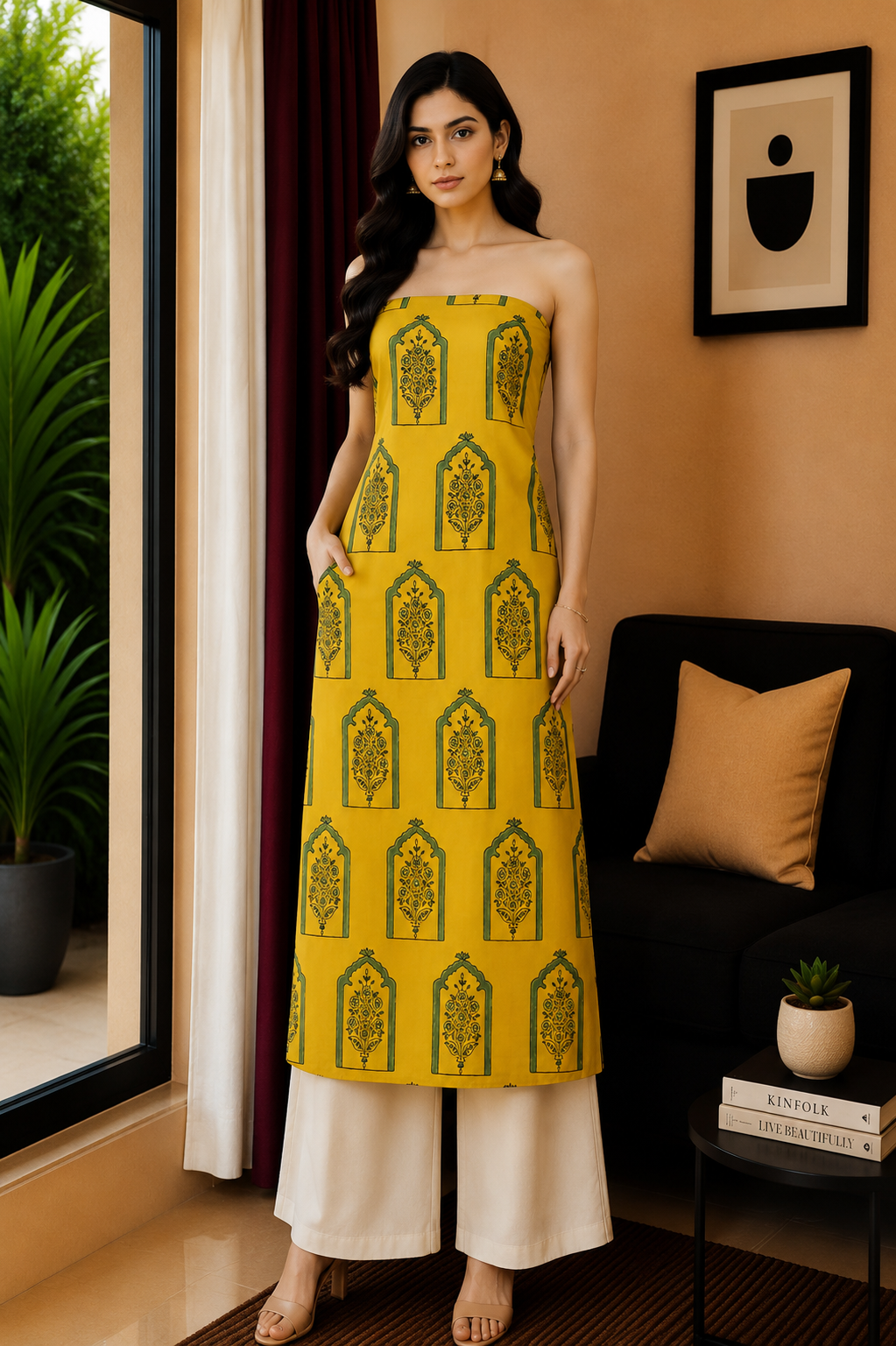 Ajrakh Modal Silk Natural Dye Hand Block Print Unstitched Kurta Fabric  2.50 Mtr Length   -  SKU : AI17101Y