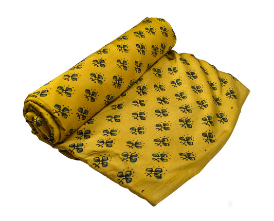 Ajrakh Modal Silk Natural Dye Hand Block Print Unstitched Kurta Fabric   3.00 Mtr Length  -  SKU : AI17102A