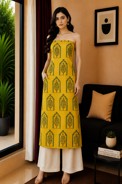 Ajrakh Modal Silk Natural Dye Hand Block Print Unstitched Kurta Fabric   3.00 Mtr Length  -  SKU : AI17102Y