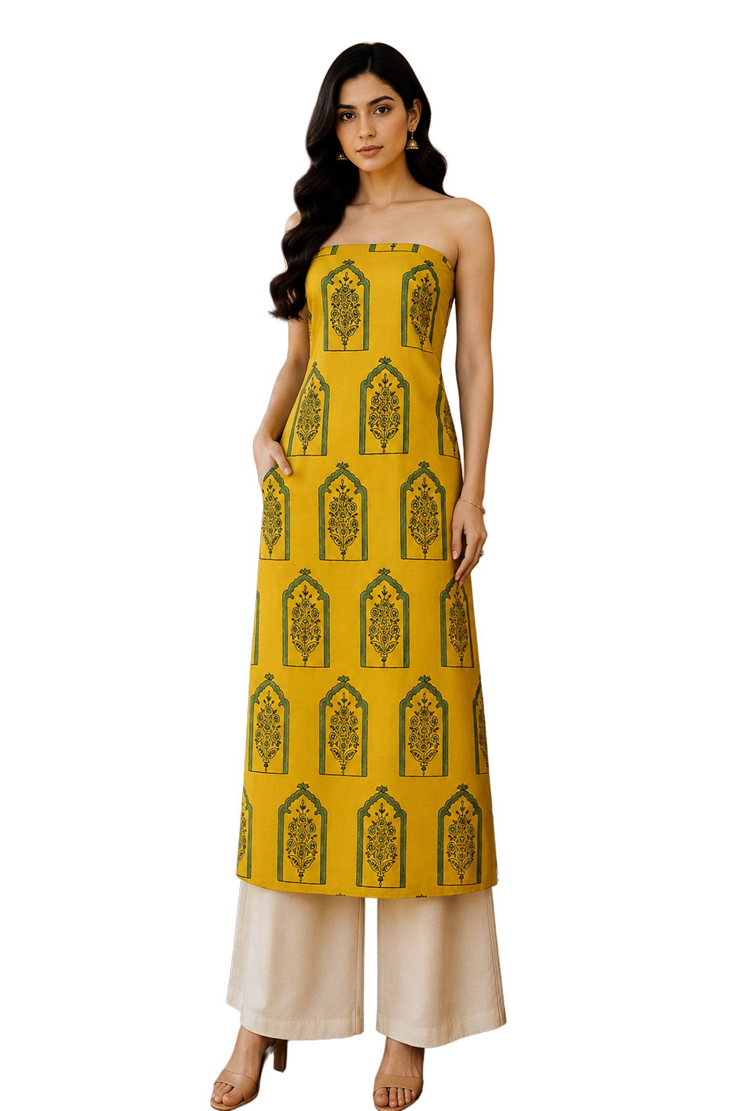 Ajrakh Modal Silk Natural Dye Hand Block Print Unstitched Kurta Fabric   3.00 Mtr Length  -  SKU : AI17102Y