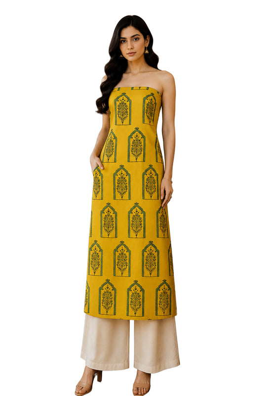 Ajrakh Modal Silk Natural Dye Hand Block Print Unstitched Kurta Fabric   3.00 Mtr Length  -  SKU : AI17102Y
