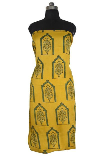 Ajrakh Modal Silk Natural Dye Hand Block Print Unstitched Kurta Fabric   3.00 Mtr Length  -  SKU : AI17102Y
