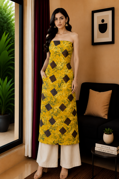 Ajrakh Modal Silk Natural Dye Hand Block Print Unstitched Kurta Fabric  2.50 Mtr Length   -  SKU : AI20101X