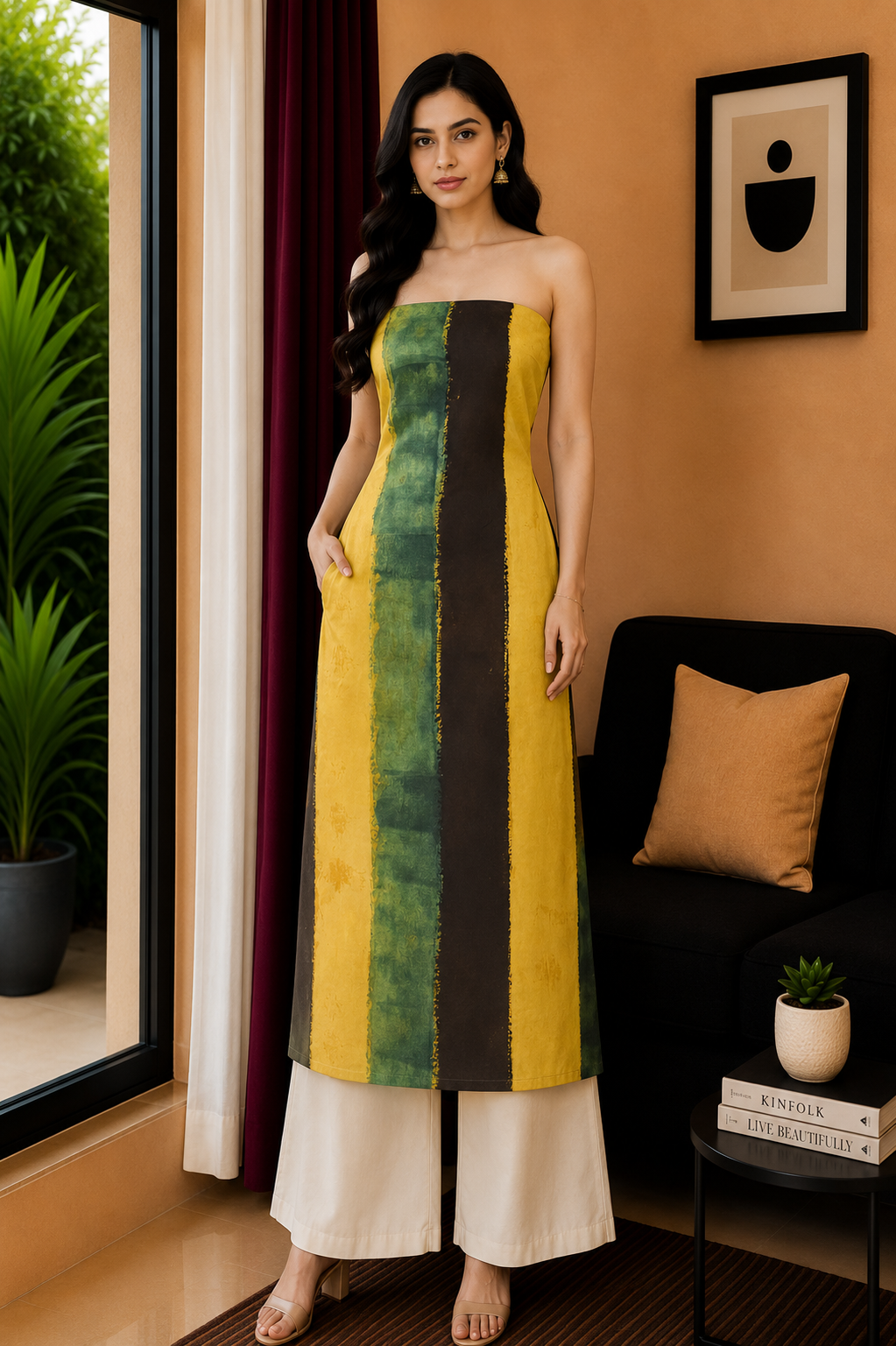Ajrakh Modal Silk Natural Dye Hand Block Print Unstitched Kurta Fabric   3.00 Mtr Length  -  SKU : AI20102P