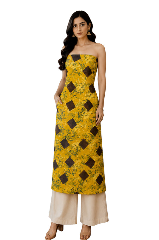 Ajrakh Modal Silk Natural Dye Hand Block Print Unstitched Kurta Fabric   3.00 Mtr Length  -  SKU : AI20102X