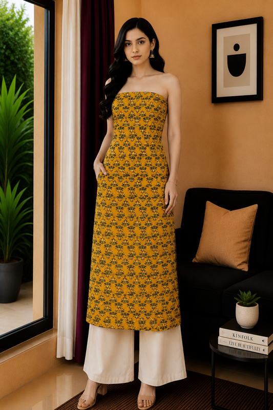 Ajrakh Modal Silk Natural Dye Hand Block Print Unstitched Kurta Fabric  2.50 Mtr Length   -  SKU : AI30101G