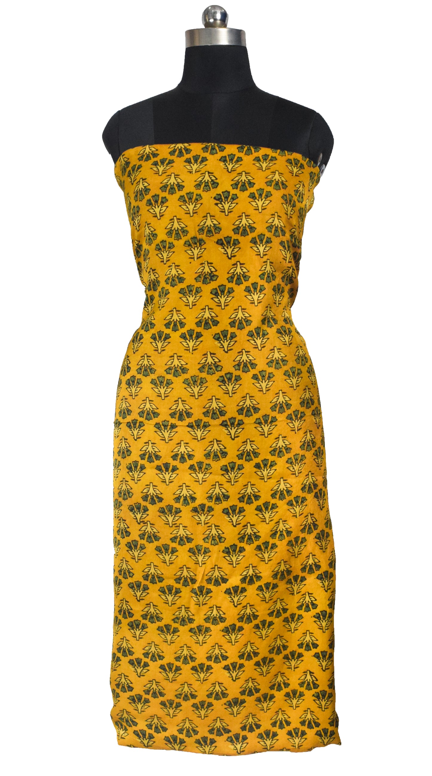Ajrakh Modal Silk Natural Dye Hand Block Print Unstitched Kurta Fabric  2.50 Mtr Length   -  SKU : AI30101G