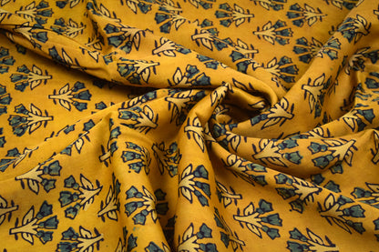 Ajrakh Modal Silk Natural Dye Hand Block Print Unstitched Kurta Fabric  2.50 Mtr Length   -  SKU : AI30101G
