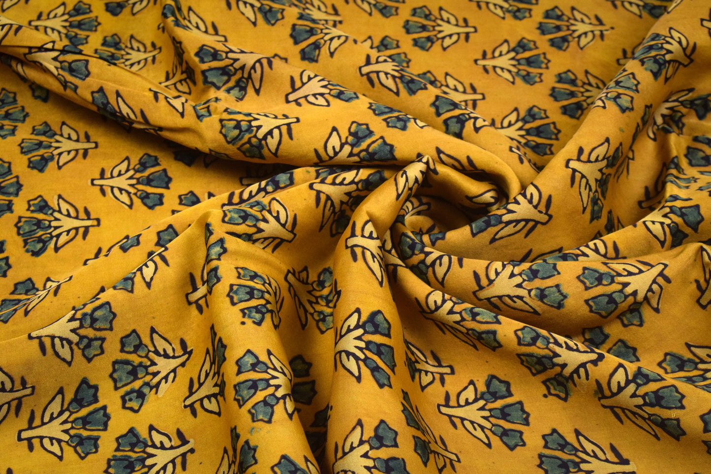 Ajrakh Modal Silk Natural Dye Hand Block Print Unstitched Kurta Fabric   3.00 Mtr Length  -  SKU : AI30102G