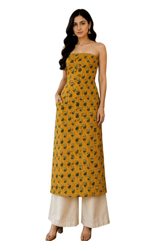 Ajrakh Modal Silk Natural Dye Hand Block Print Unstitched Kurta Fabric   3.00 Mtr Length  -  SKU : AI30102W