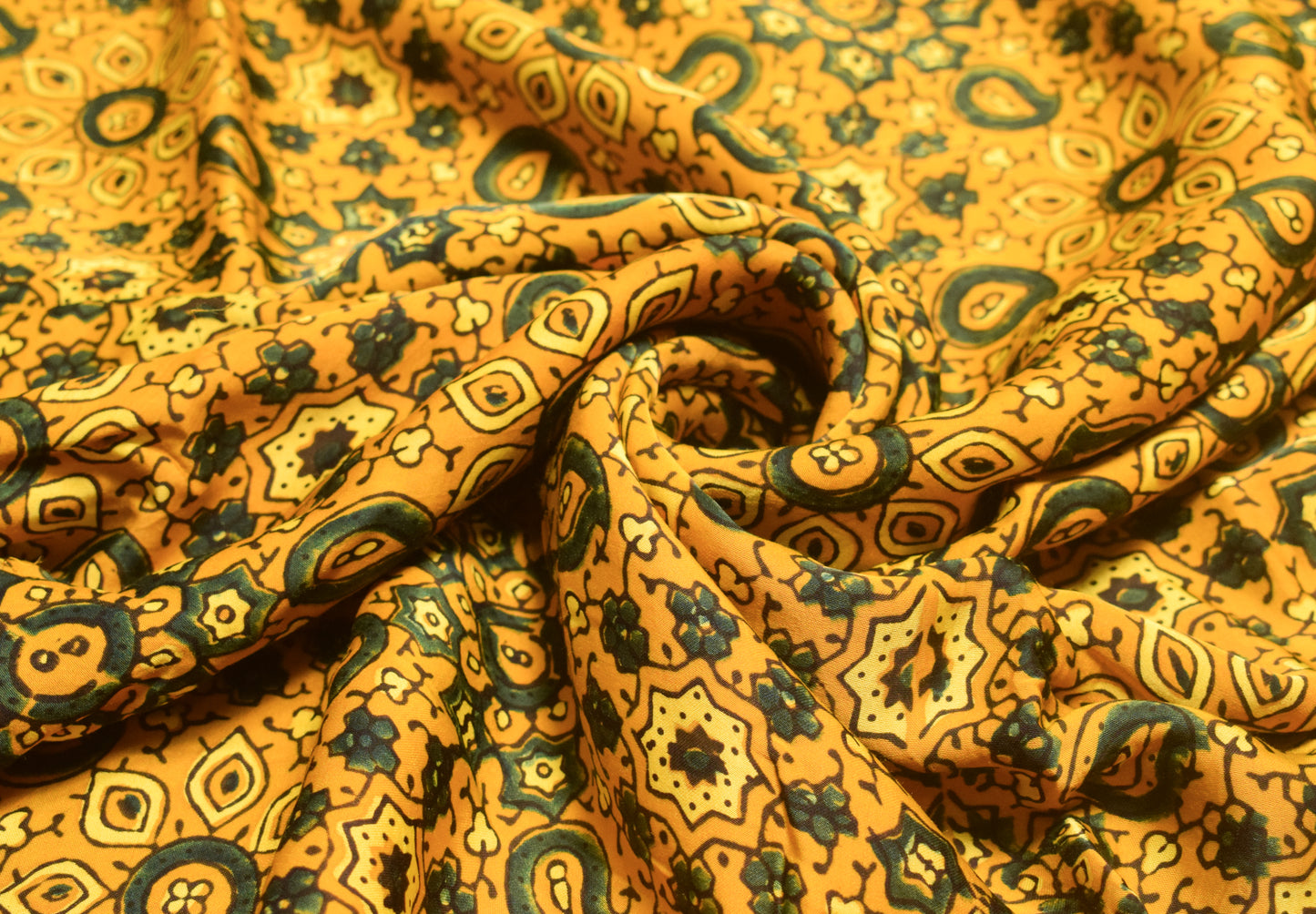 Ajrakh Modal Silk Natural Dye Hand Block Print Unstitched Kurta Fabric    2.5 Mtr  Length  -  SKU : ID24B01R