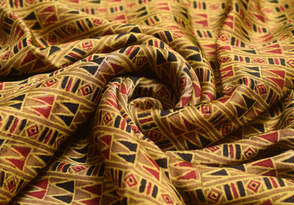 Ajrakh Modal Silk Natural Dye Hand Block Print Unstitched Kurta Fabric    2.5 Mtr  Length  -  SKU : HM26B01E