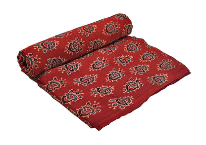 Ajrakh Modal Silk Natural Dye Hand Block Print Unstitched Kurta Fabric  Mtr Length  3 Mtr  Length  -  SKU : AI06402E