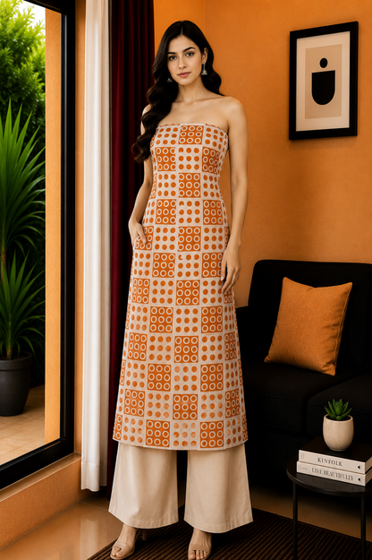 Wax Batik Rayon Hand Block Print Unstitched Kurta Fabric  3.0 Mtr Length - SKU : AA26601B