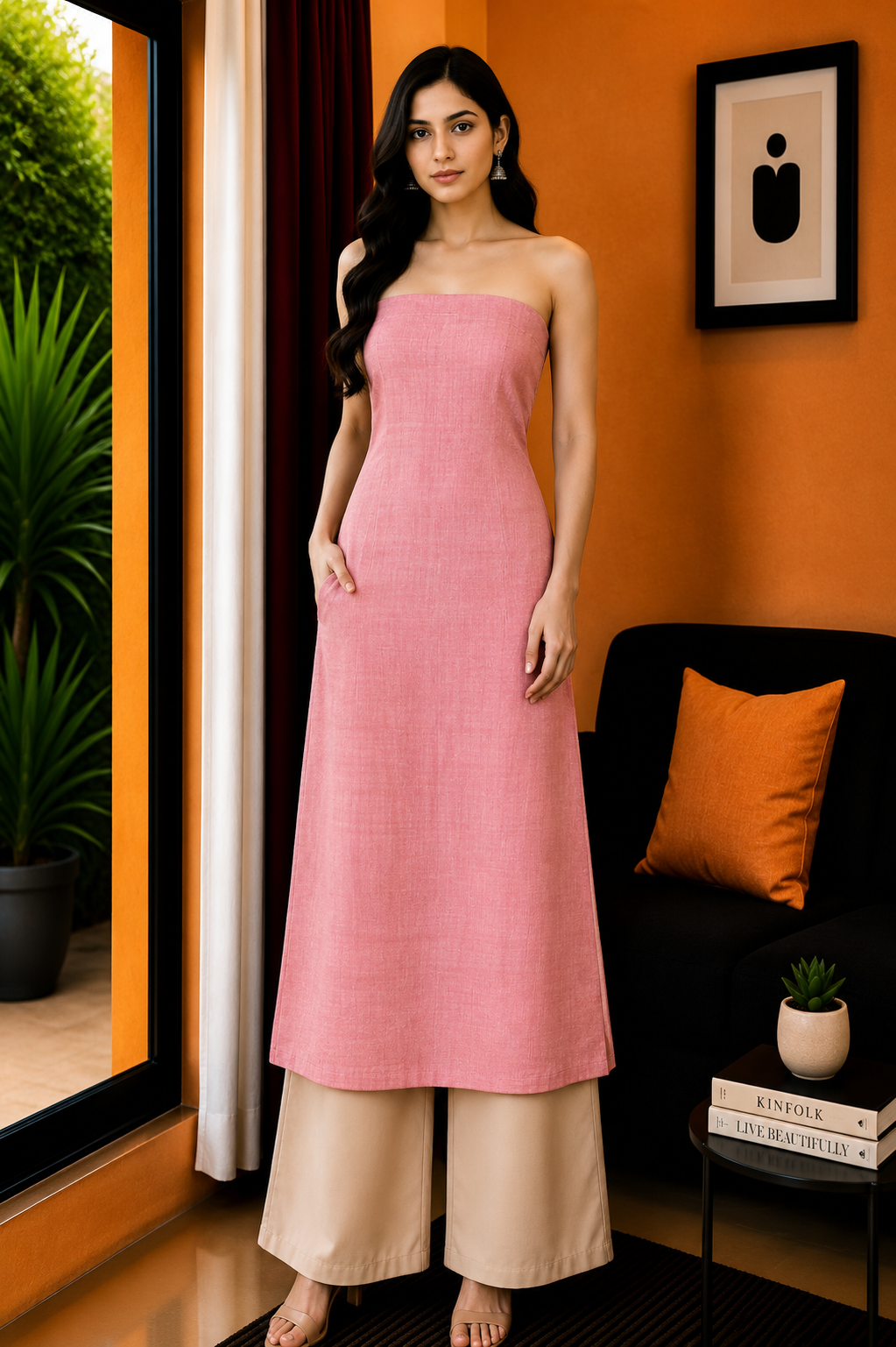 Plain Dyeing Kala Cotton Hand Woven Unstitched Kurta Fabric   3.0 Mtr  Length  -  SKU : DB08302C