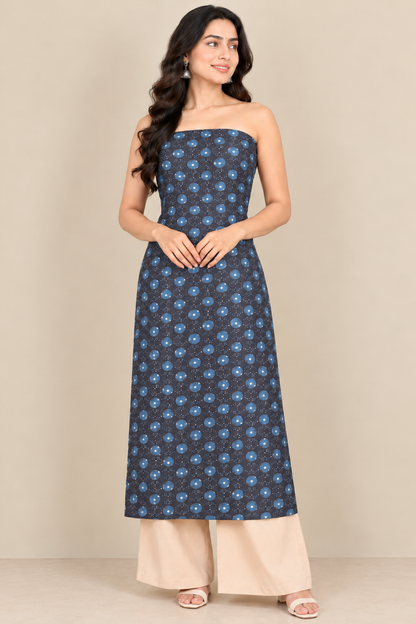 Ajrakh Kala Cotton Natural Dye Three Colour Print | 3 Kam | Hand Block Print Unstitched Kurta Fabric  2.50 Mtr  Length  -  SKU : DB31701B