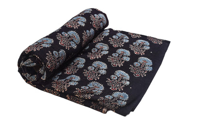 Ajrakh Kala Cotton Natural Dye Three Colour Print ( 3 Kam ) Hand Block Print Unstitched Kurta Fabric   2.5 Mtr  Length  -  SKU : DB07201F
