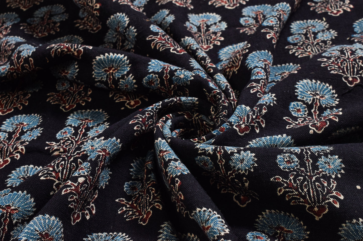Ajrakh Kala Cotton Natural Dye Three Colour Print ( 3 Kam ) Hand Block Print Unstitched Kurta Fabric   2.5 Mtr  Length  -  SKU : DB07201F