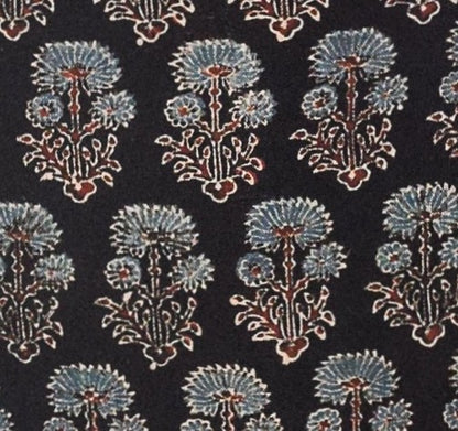 Ajrakh Kala Cotton Natural Dye Three Colour Print ( 3 Kam ) Hand Block Print Unstitched Kurta Fabric   2.5 Mtr  Length  -  SKU : DB07201F