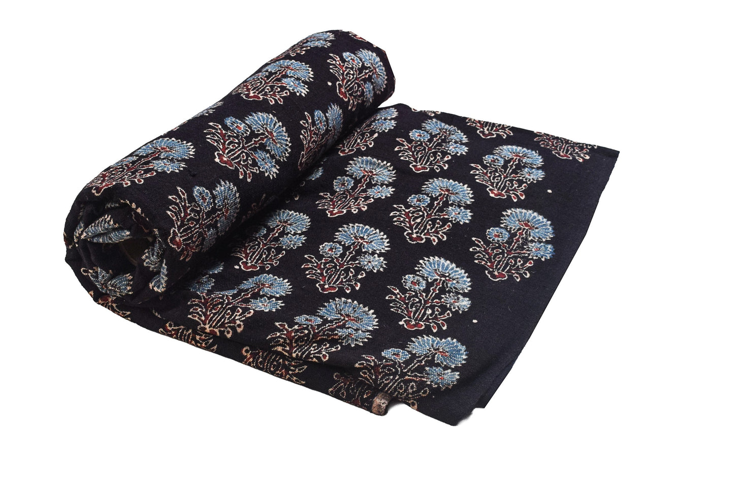 Ajrakh Kala Cotton Natural Dye Three Colour Print ( 3 Kam ) Hand Block Print Unstitched Kurta Fabric   2.4 Mtr  Length  -  SKU : DB07201G
