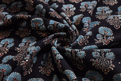 Ajrakh Kala Cotton Natural Dye Three Colour Print ( 3 Kam ) Hand Block Print Unstitched Kurta Fabric   2.4 Mtr  Length  -  SKU : DB07201G