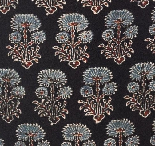 Ajrakh Kala Cotton Natural Dye Three Colour Print ( 3 Kam ) Hand Block Print Unstitched Kurta Fabric   2.4 Mtr  Length  -  SKU : DB07201G