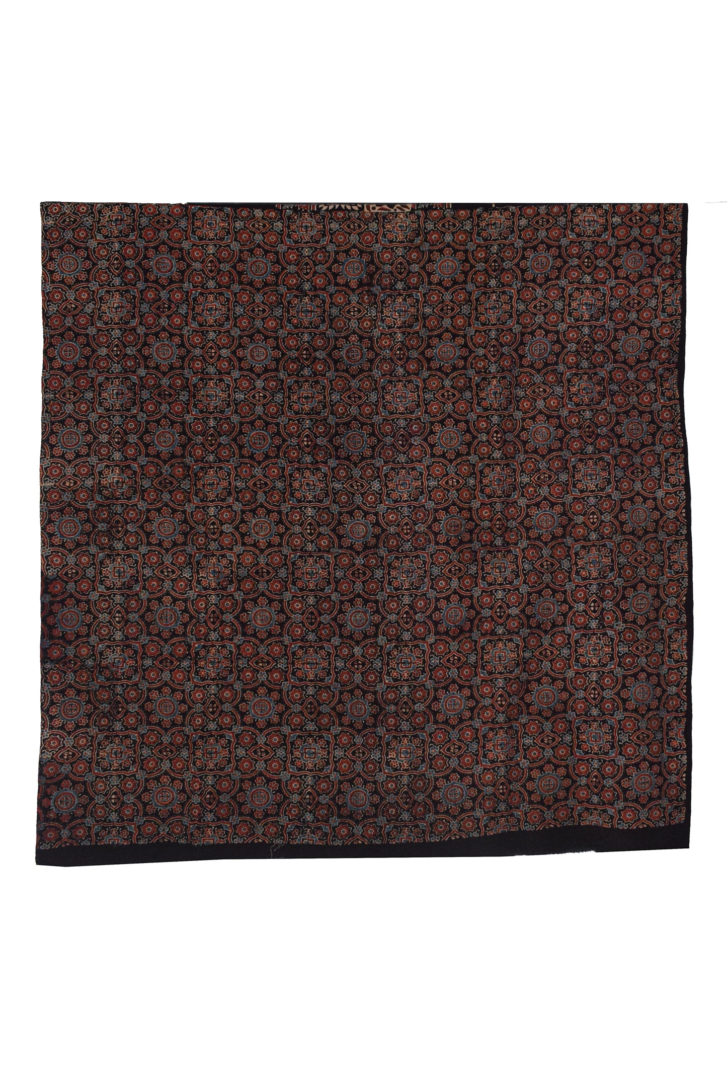 Ajrakh Kala Cotton Natural Dye Three Colour Print ( 3 Kam ) Hand Block Print Unstitched Kurta Fabric 2.4 Mtr  Length  -  SKU : DB16C01A