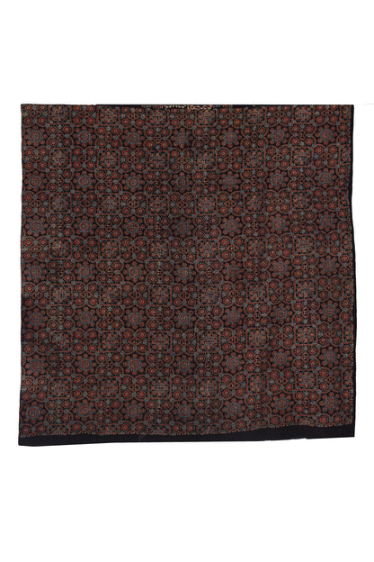 Ajrakh Kala Cotton Natural Dye Three Colour Print ( 3 Kam ) Hand Block Print Unstitched Kurta Fabric 2.4 Mtr  Length  -  SKU : DB16C01A