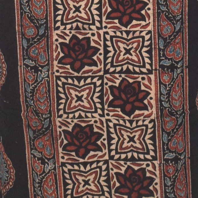 Ajrakh Kala Cotton Natural Dye Three Colour Print ( 3 Kam ) Hand Block Print Unstitched Kurta Fabric 2.4 Mtr  Length  -  SKU : DB16C01B