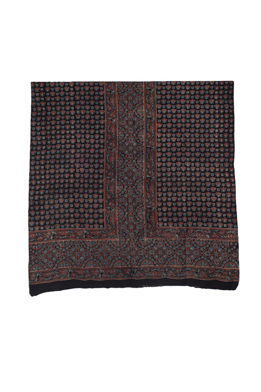 Ajrakh Kala Cotton Natural Dye Three Colour Print ( 3 Kam ) Hand Block Print Unstitched Kurta Fabric 2.4 Mtr  Length  -  SKU : DB16C01C