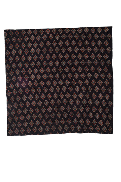 Ajrakh Kala Cotton Natural Dye Three Colour Print ( 3 Kam ) Hand Block Print Unstitched Kurta Fabric 2.4 Mtr  Length  -  SKU : DB16C01E