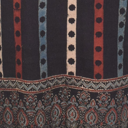 Ajrakh Kala Cotton Natural Dye Three Colour Print ( 3 Kam ) Hand Block Print Unstitched Kurta Fabric 2.4 Mtr  Length  -  SKU : DB16C01E