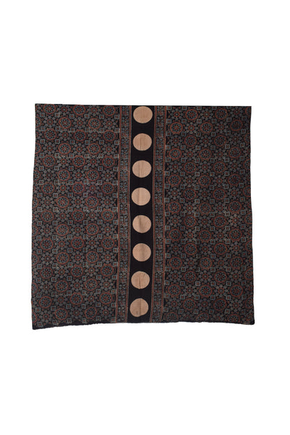 Ajrakh Kala Cotton Natural Dye Three Colour Print ( 3 Kam ) Hand Block Print Unstitched Kurta Fabric 2.4 Mtr  Length  -  SKU : DB16C01F