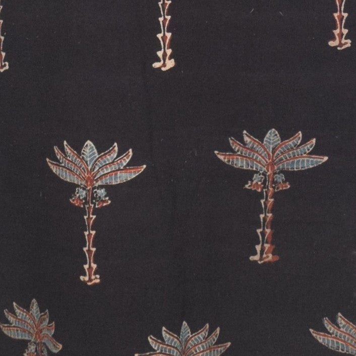 Ajrakh Kala Cotton Natural Dye Three Colour Print ( 3 Kam ) Hand Block Print Unstitched Kurta Fabric 2.4 Mtr  Length  -  SKU : DB16C01G