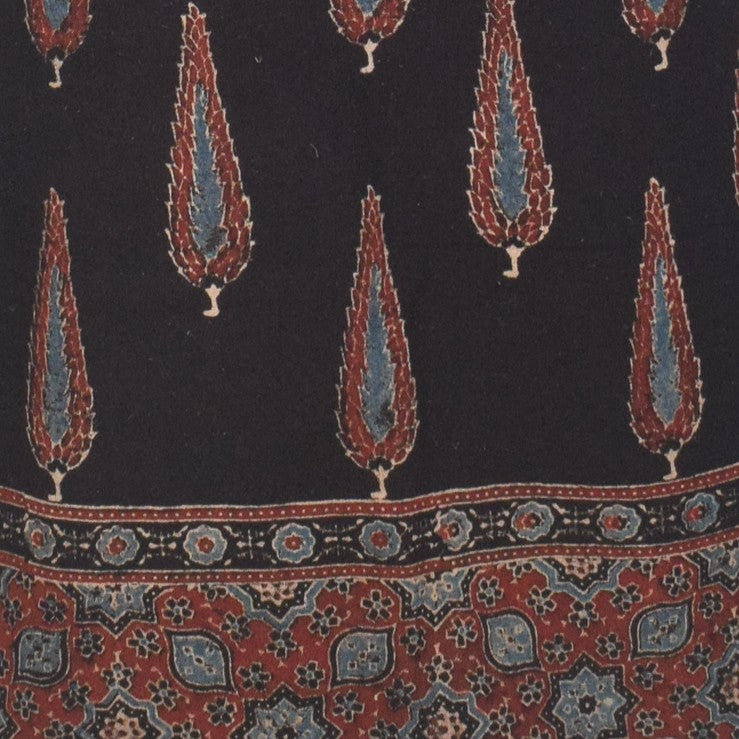 Ajrakh Kala Cotton Natural Dye Three Colour Print ( 3 Kam ) Hand Block Print Unstitched Kurta Fabric 2.4 Mtr  Length  -  SKU : DB16C01I