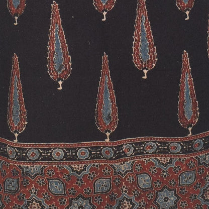 Ajrakh Kala Cotton Natural Dye Three Colour Print ( 3 Kam ) Hand Block Print Unstitched Kurta Fabric 2.4 Mtr  Length  -  SKU : DB16C01I