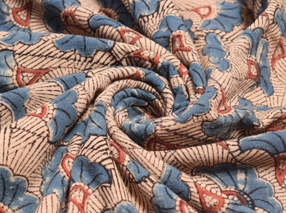 Ajrakh Kala Cotton Natural Dye Hand Block Print Unstitched Kurta Fabric    2.75 Mtr  Length  -  SKU : DB22B01D
