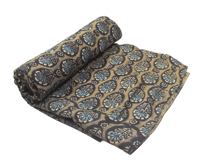Ajrakh Kala Cotton Natural Dye Three Colour Print | 3 Kam | Hand Block Print Unstitched Kurta Fabric  2.50 Mtr  Length  -  SKU : DB31701C