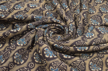 Ajrakh Kala Cotton Natural Dye Three Colour Print | 3 Kam | Hand Block Print Unstitched Kurta Fabric  2.50 Mtr  Length  -  SKU : DB31701C