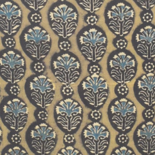 Ajrakh Kala Cotton Natural Dye Three Colour Print | 3 Kam | Hand Block Print Unstitched Kurta Fabric  2.50 Mtr  Length  -  SKU : DB31701C