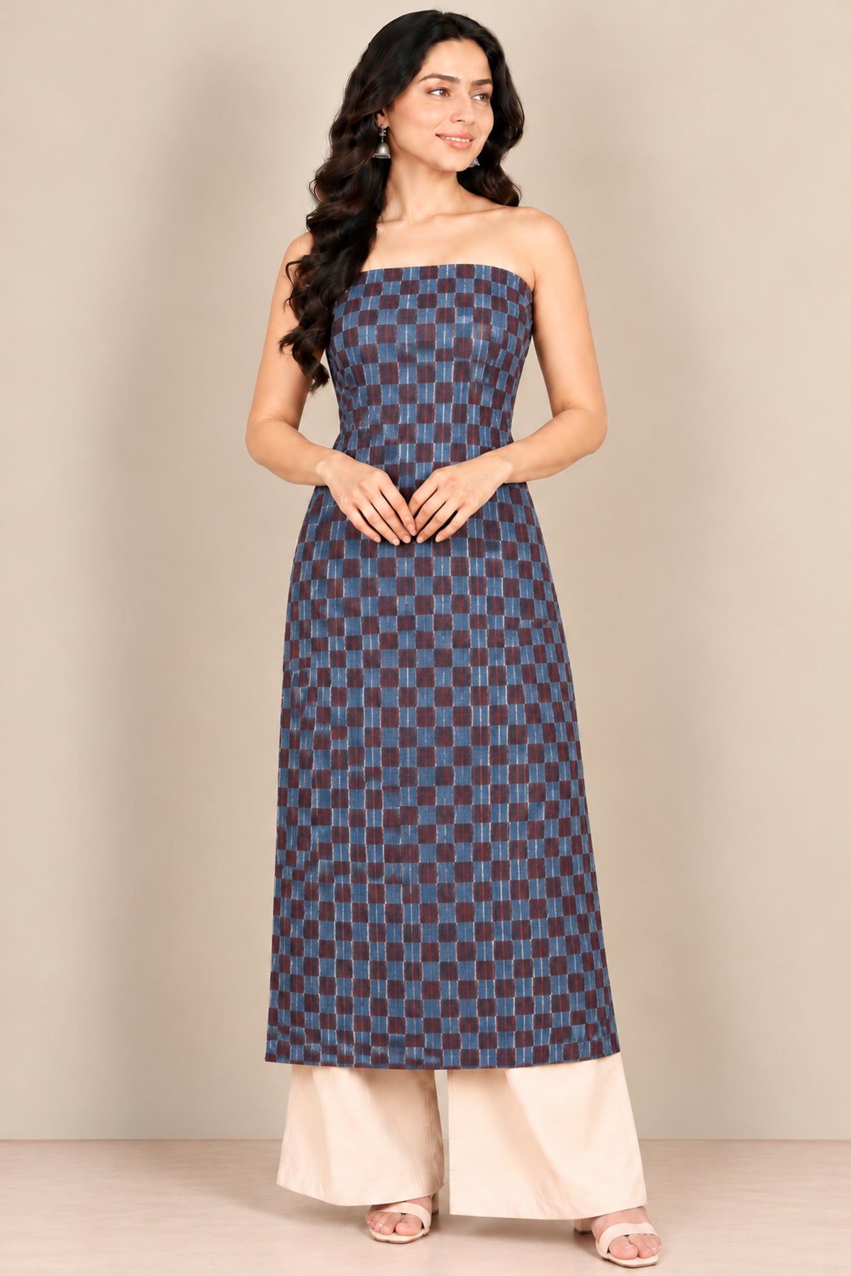 Ajrakh Kala Cotton Natural Dye Three Colour Print | 3 Kam | Hand Block Print Unstitched Kurta Fabric  3.00 Mtr  Length  -  SKU : DB09901B