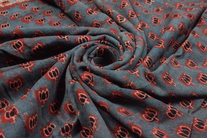 Ajrakh Kala Cotton Natural Dye Three Colour Print | 3 Kam | Hand Block Print Unstitched Kurta Fabric  3.25 Mtr  Length  -  SKU : DB31701A