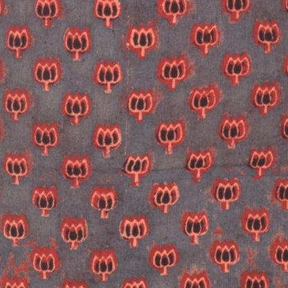 Ajrakh Kala Cotton Natural Dye Three Colour Print | 3 Kam | Hand Block Print Unstitched Kurta Fabric  3.25 Mtr  Length  -  SKU : DB31701A