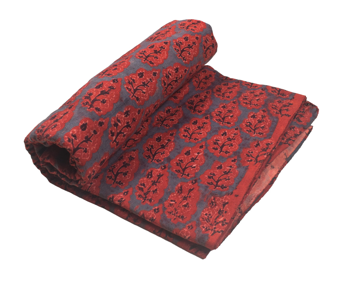 Ajrakh Kala Cotton Natural Dye Three Colour Print | 3 Kam | Hand Block Print Unstitched Kurta Fabric  2.65 Mtr  Length  -  SKU : DB31701E