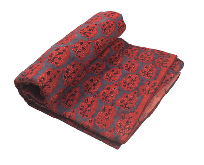 Ajrakh Kala Cotton Natural Dye Three Colour Print | 3 Kam | Hand Block Print Unstitched Kurta Fabric  2.65 Mtr  Length  -  SKU : DB31701E