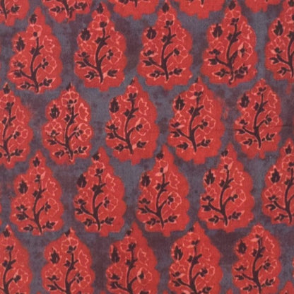 Ajrakh Kala Cotton Natural Dye Three Colour Print | 3 Kam | Hand Block Print Unstitched Kurta Fabric  2.65 Mtr  Length  -  SKU : DB31701E